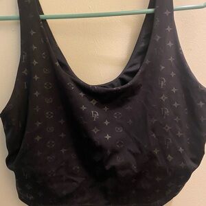 Black Designer Print Women's Sleepwear Top